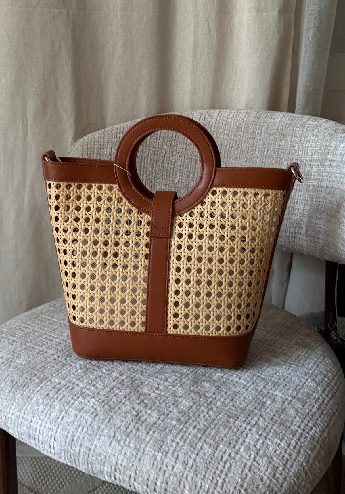 Sac cabas effet rotin marron