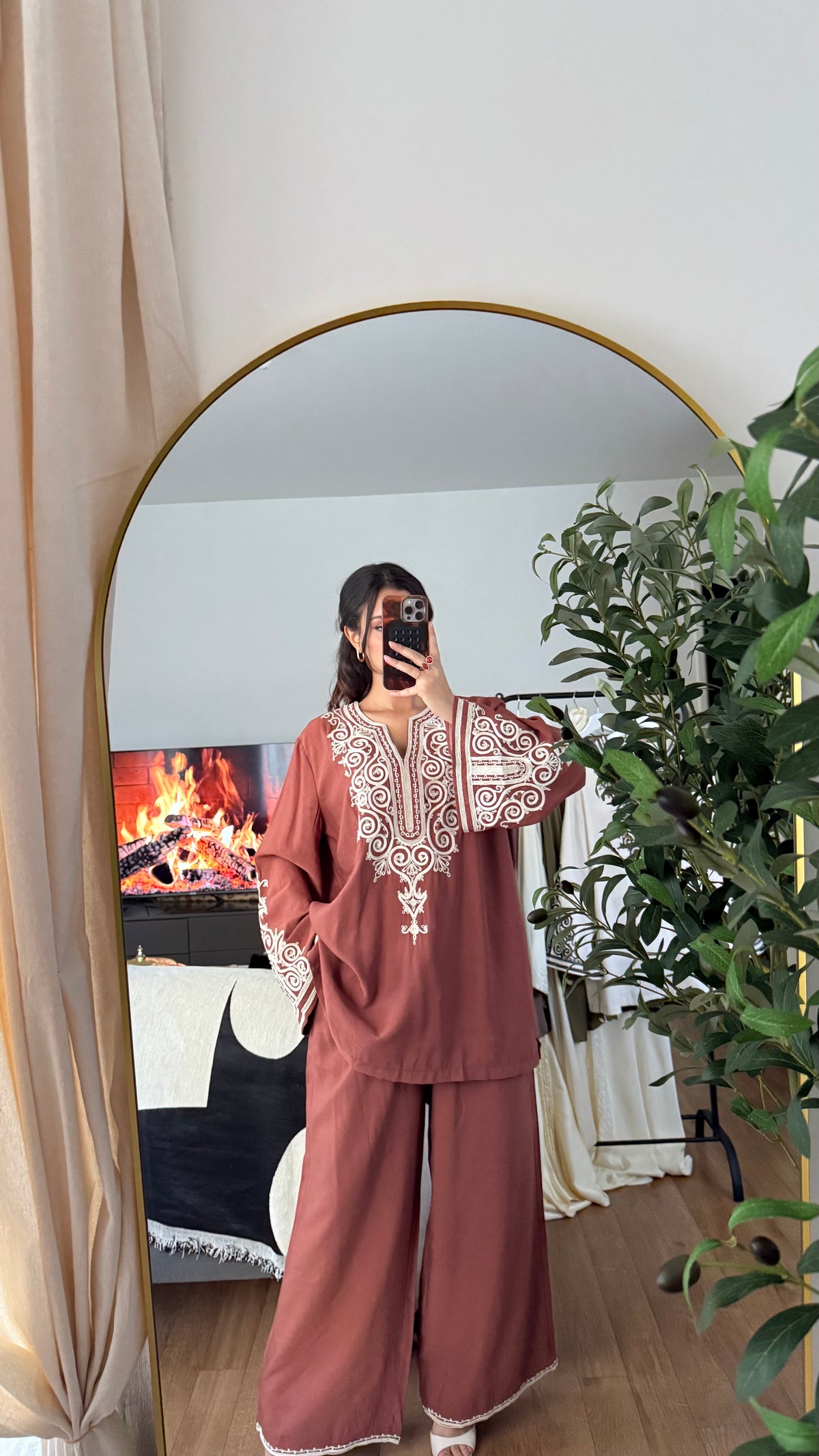 Ensemble jabador Zahra brodé tunique ample pantalon fluide Azayel