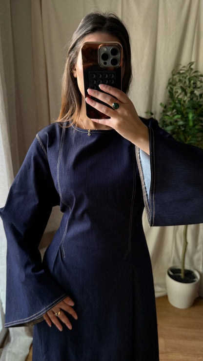 Robe longue jean à nouer dans le dos