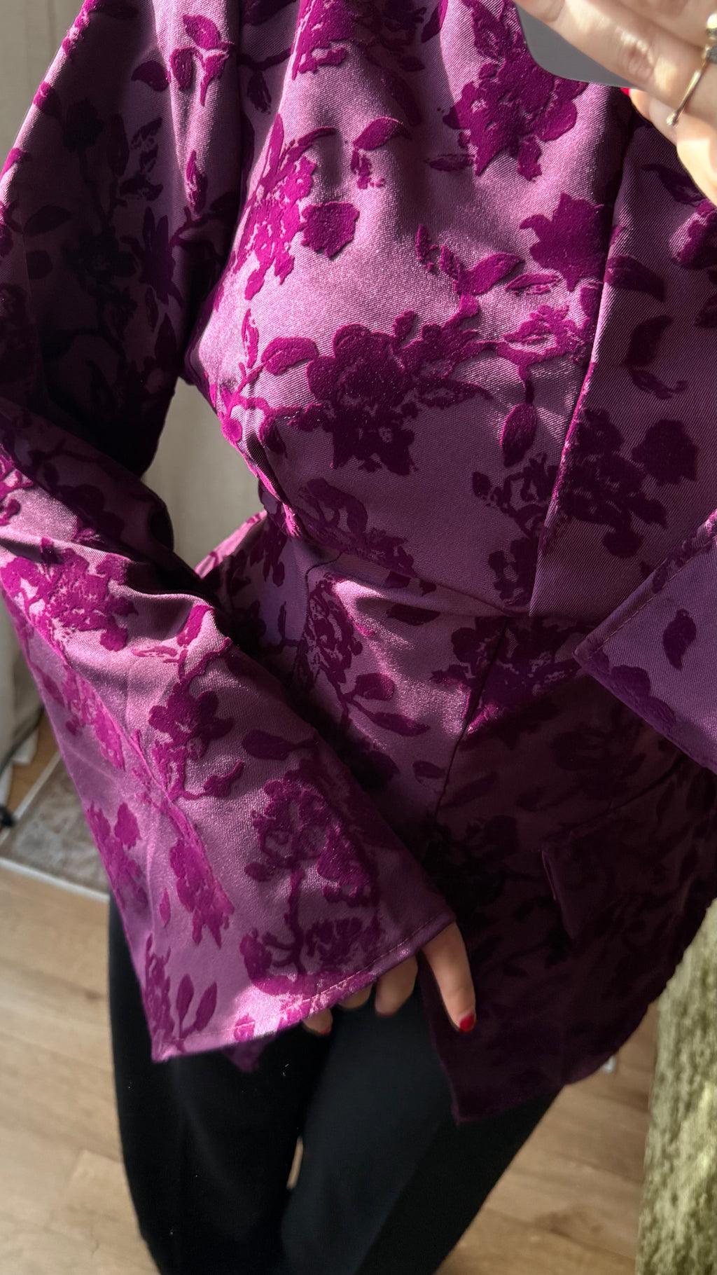Blouse Velours Florale – Prune