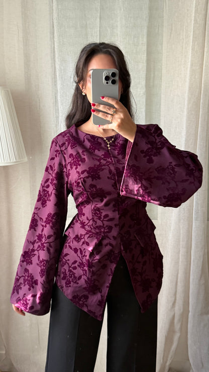 Blouse Velours Florale – Prune