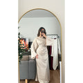 Robe longue satin drapé nouer dos beige Azayel