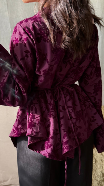 Blouse Velours Florale – Prune