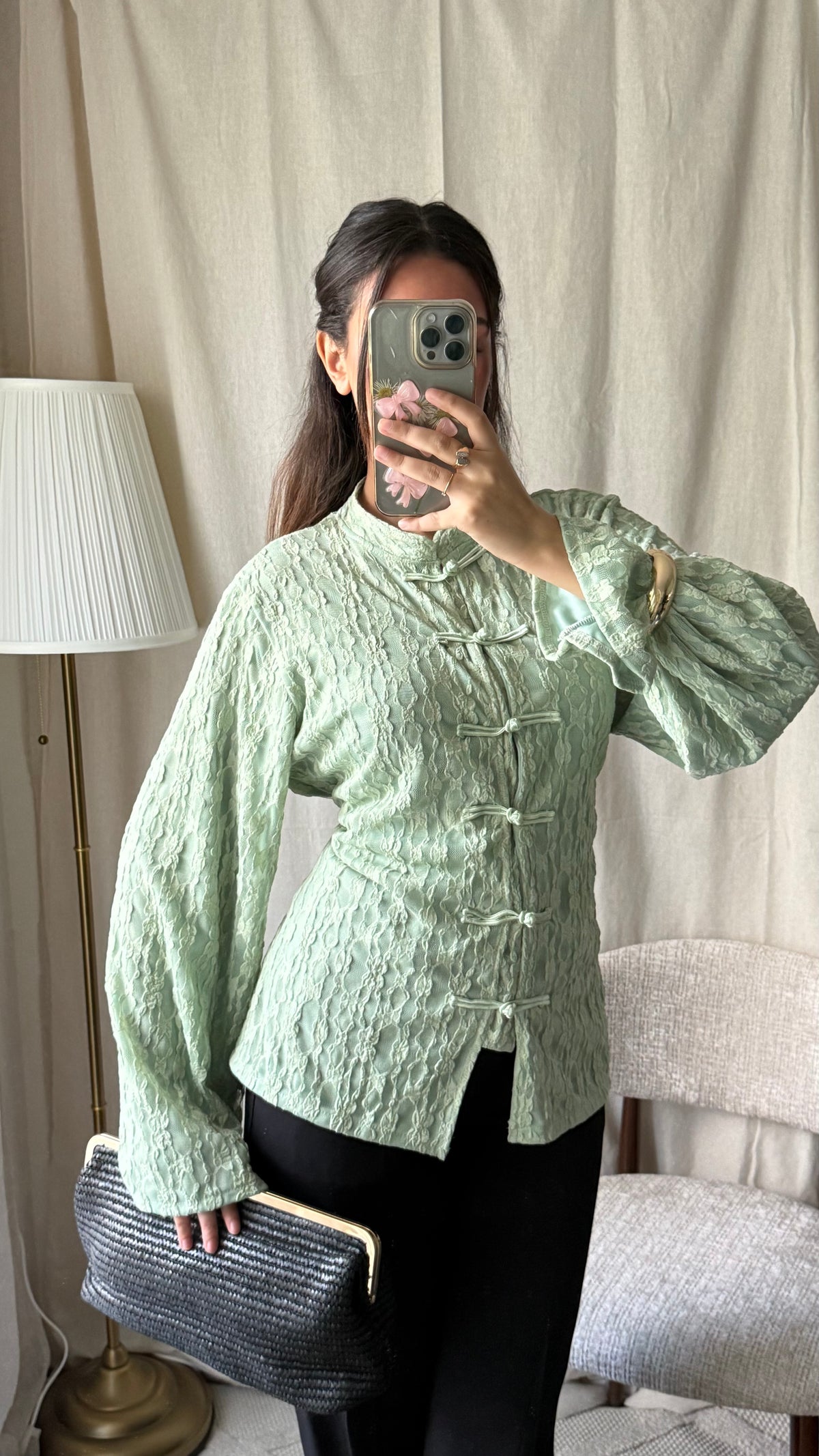 Blouse style mandarin | vert d’eau