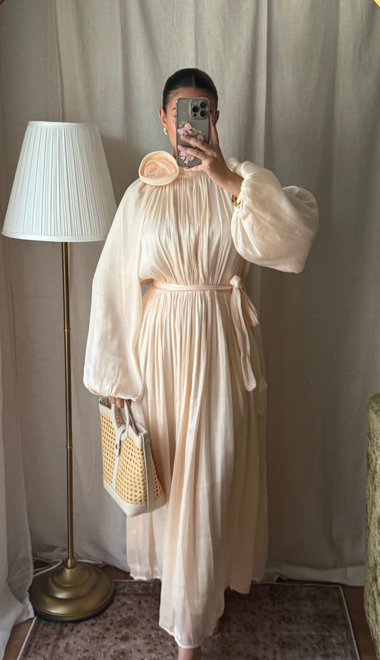 robe en oraganza évasée doublée champagne
