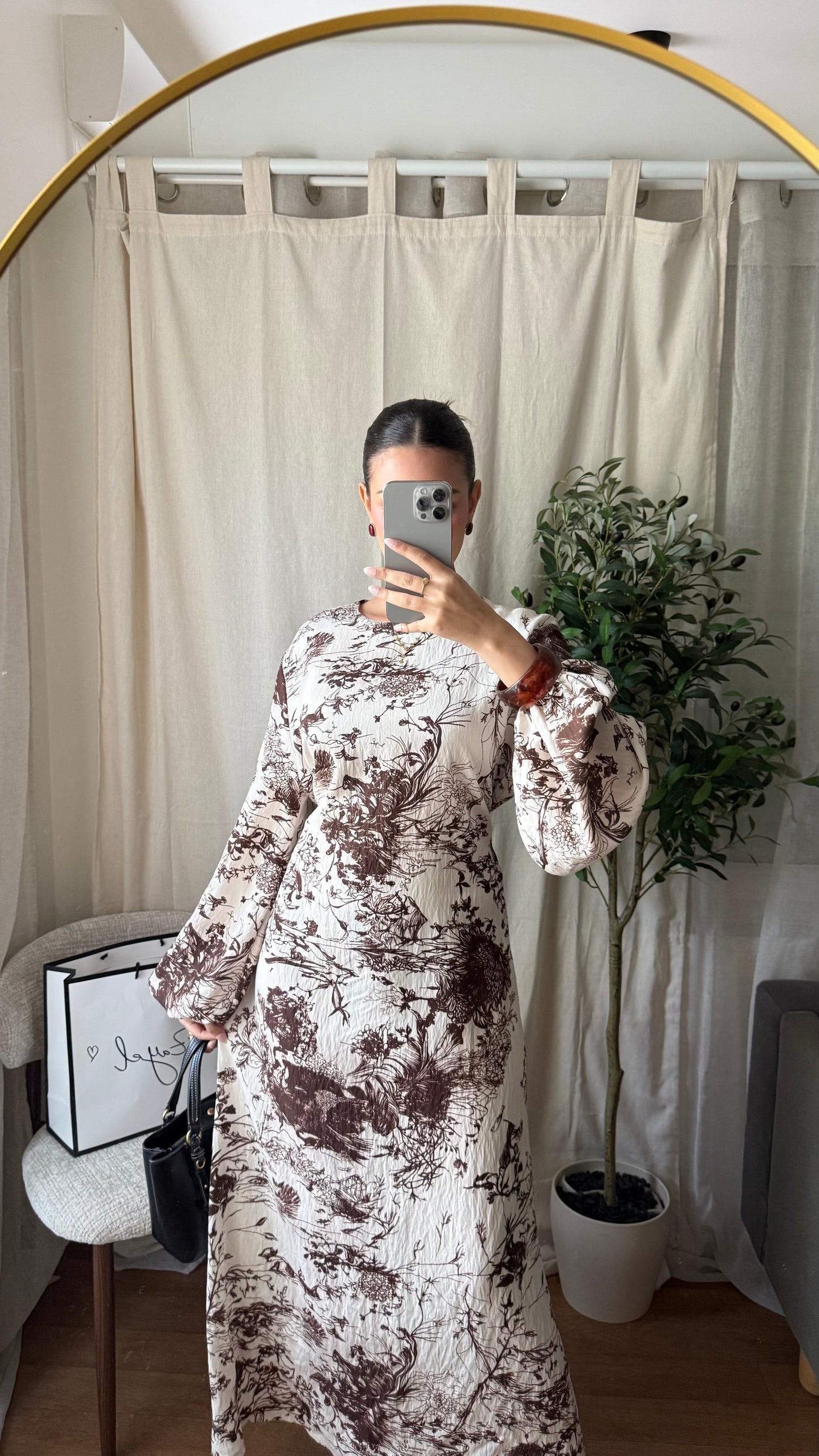 Robe longue Najwa vintage  / Beige-marron