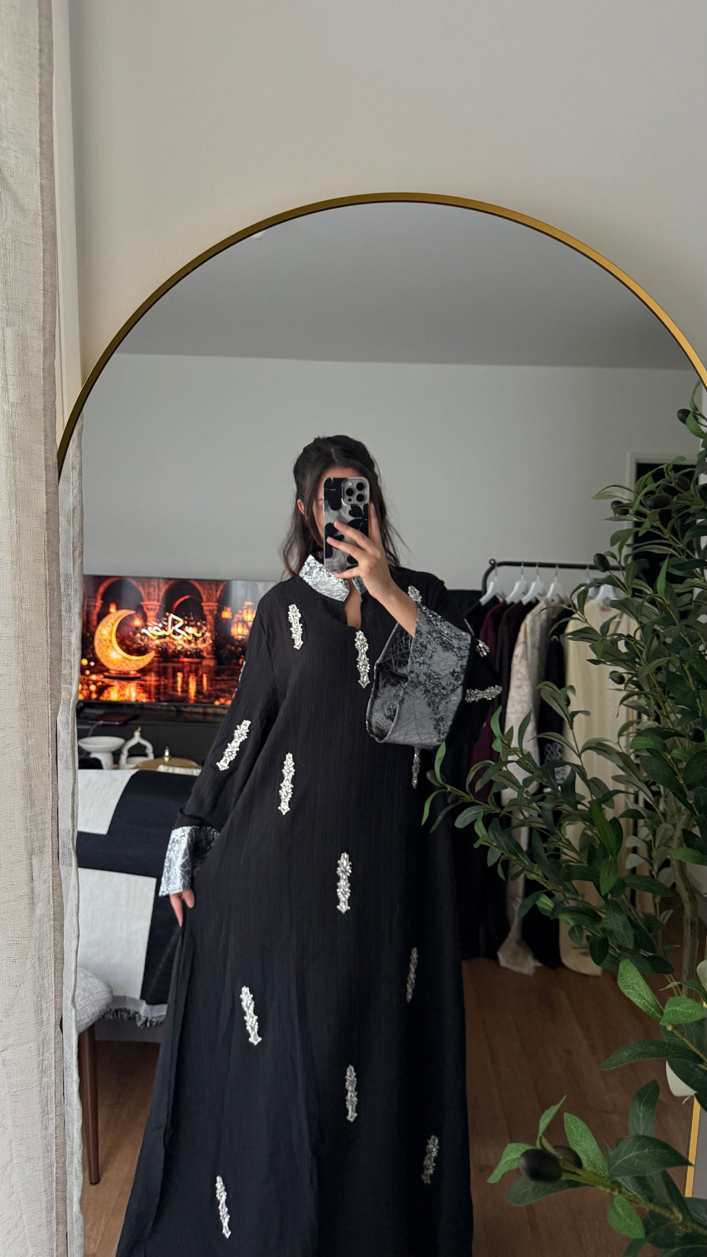 Abaya Premium Cristaux & Empiècement Brocard – Luxueuse & Majestueuse