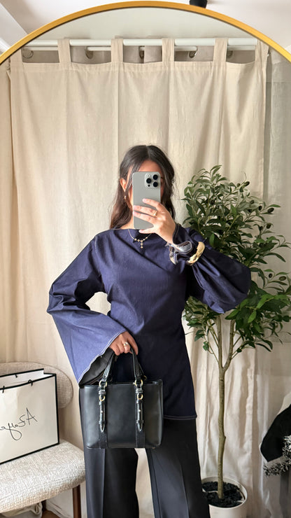 Blouse jean asymétrique à nouer dans le dos