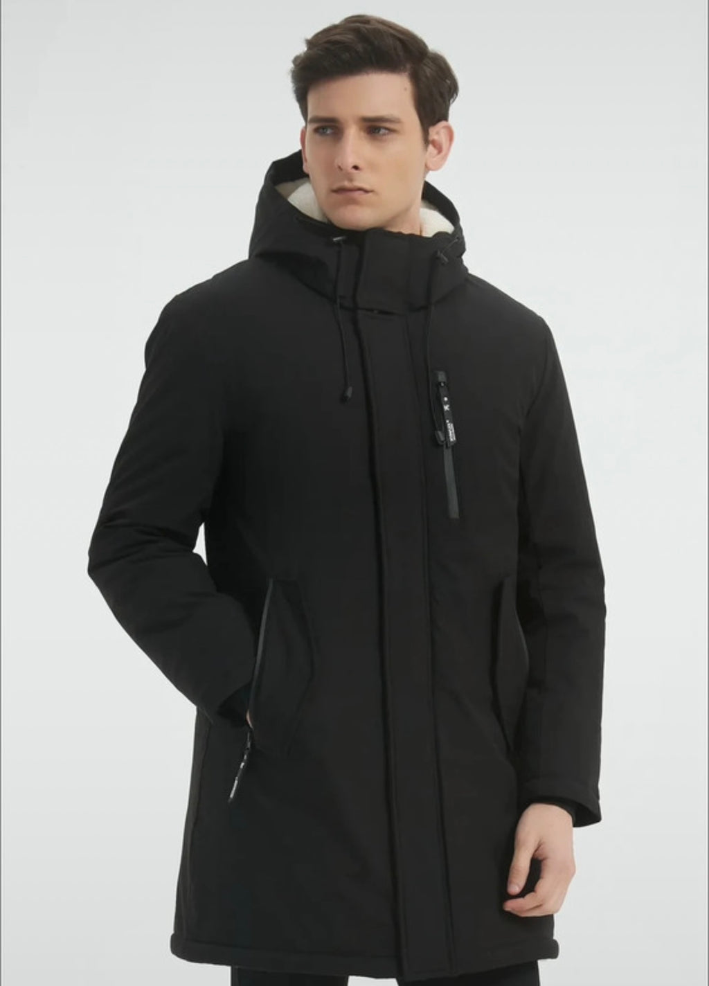 Parka longue homme déperlante fourrée chaude noir bleu foncé Azayel