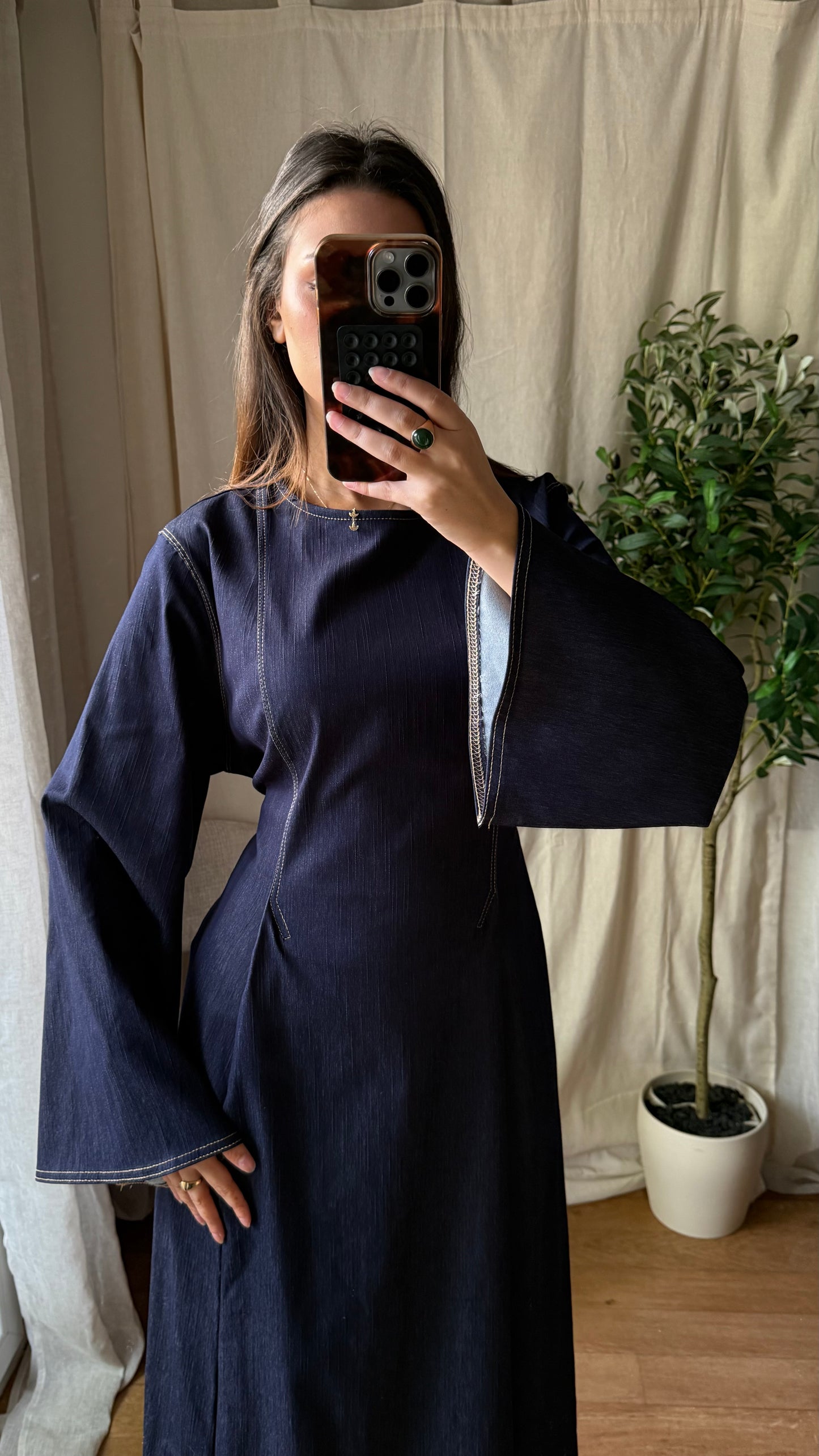 Robe longue jean à nouer dans le dos