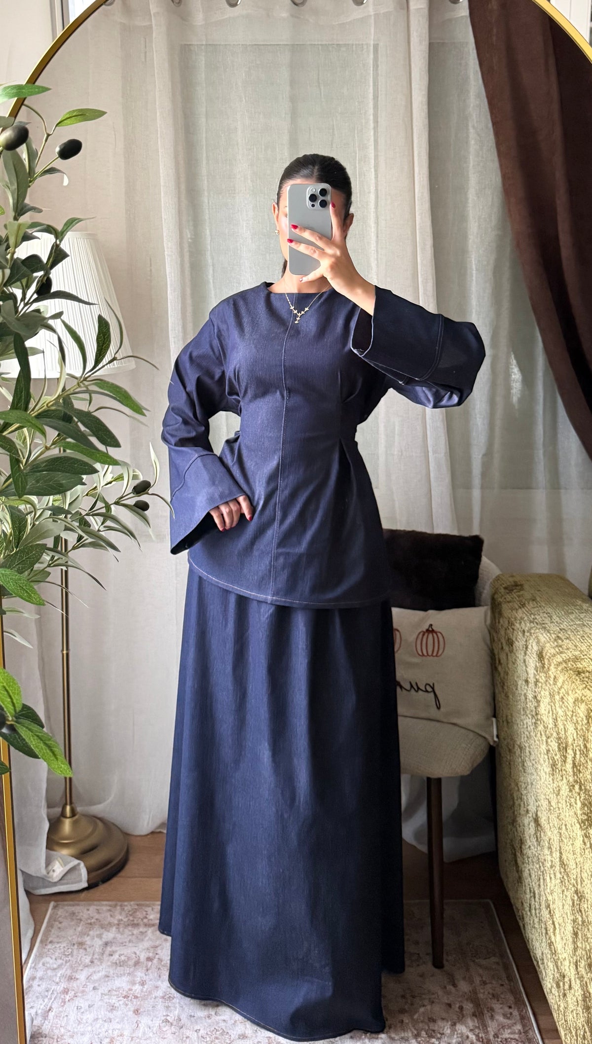 Ensemble en Jean Haut Long & Jupe Longue – Bleu Brut