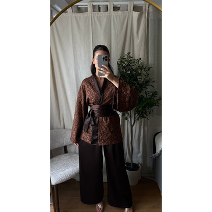 ENSEMBLE KIMONO BROCARD COFFEE