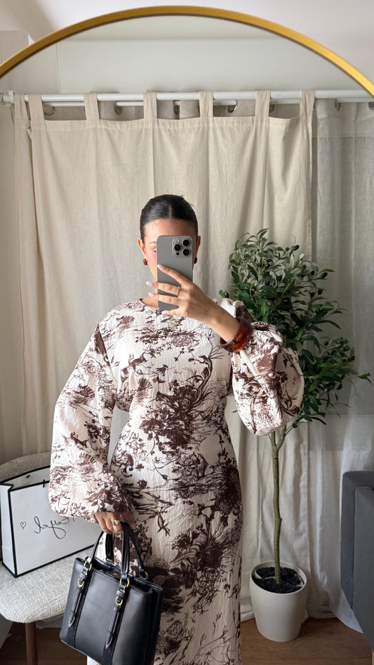 Robe longue Najwa vintage  / Beige-marron