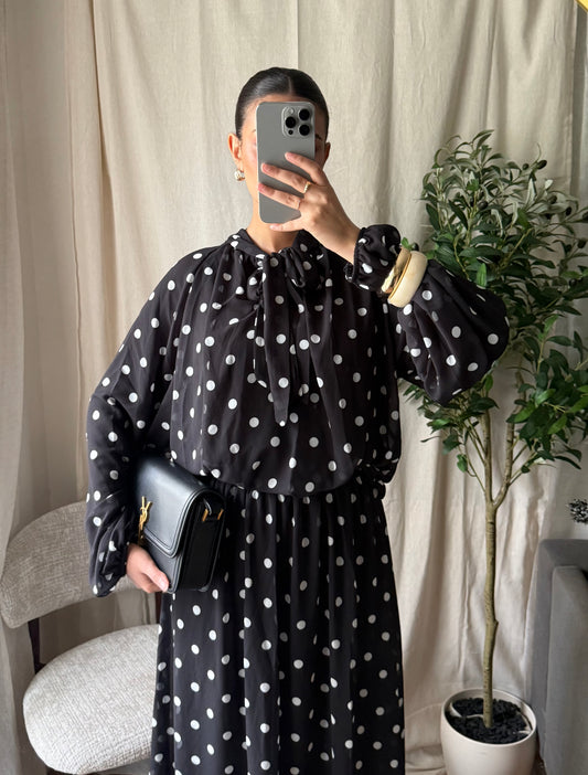 ENSEMBLE JUPE POIS NOIR