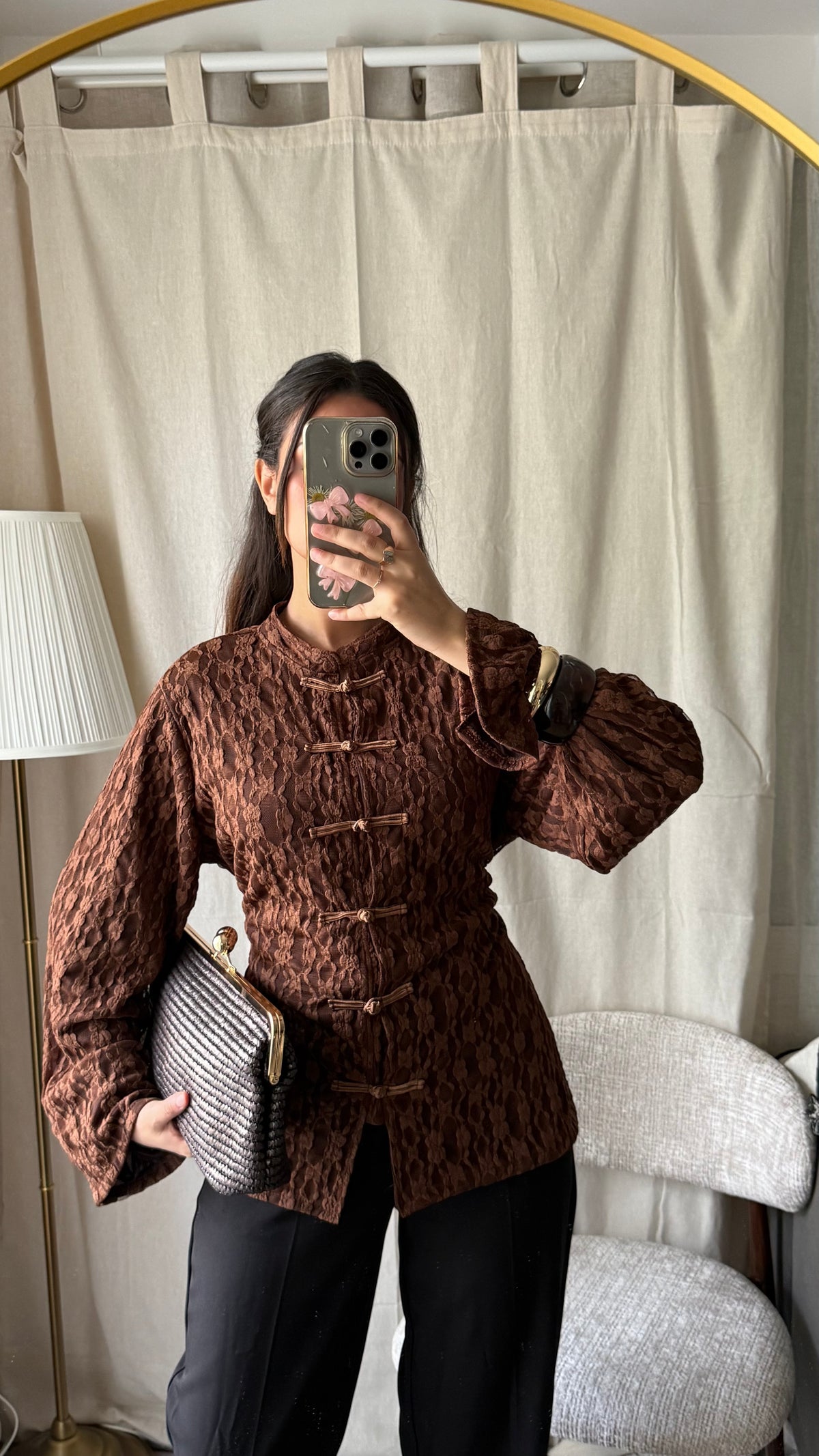 Blouse style mandarin | Chocolat