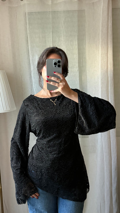 Blouse DENTELLA à nouer dans le dos / noir