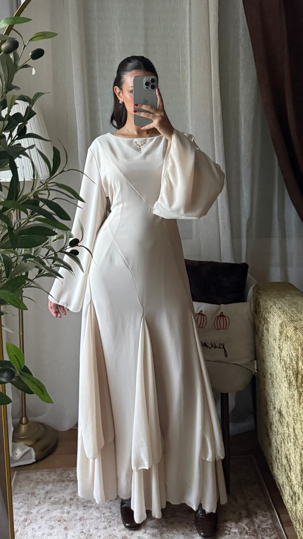 Robe Longue Fluide Manches Évasées – Écru
