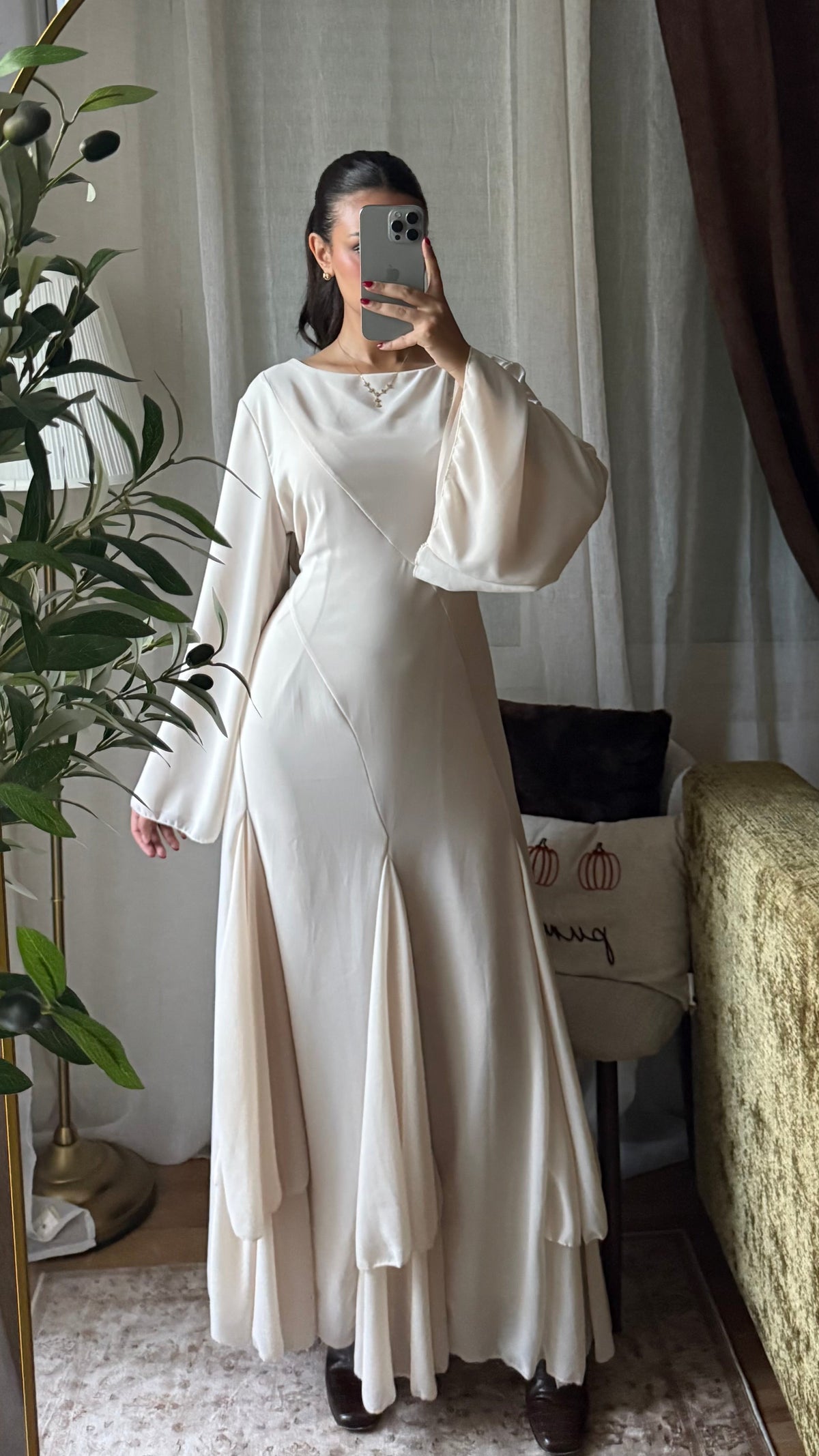 Robe Longue Fluide Manches Évasées – Écru