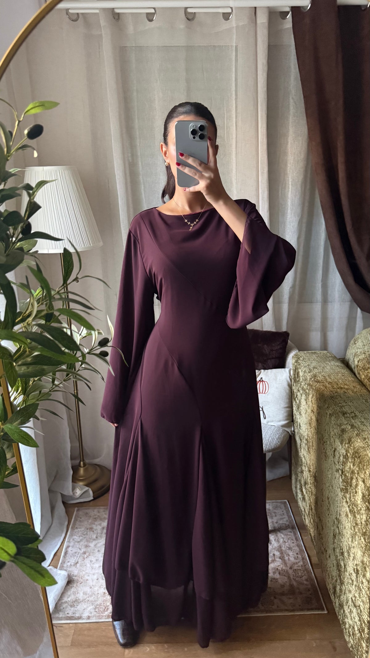 Robe Longue Fluide Manches Évasées – Prune