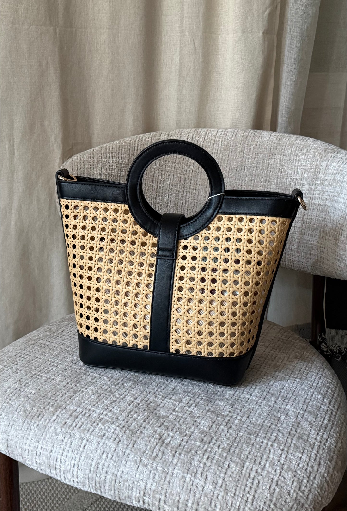 Sac cabas effet rotin noir