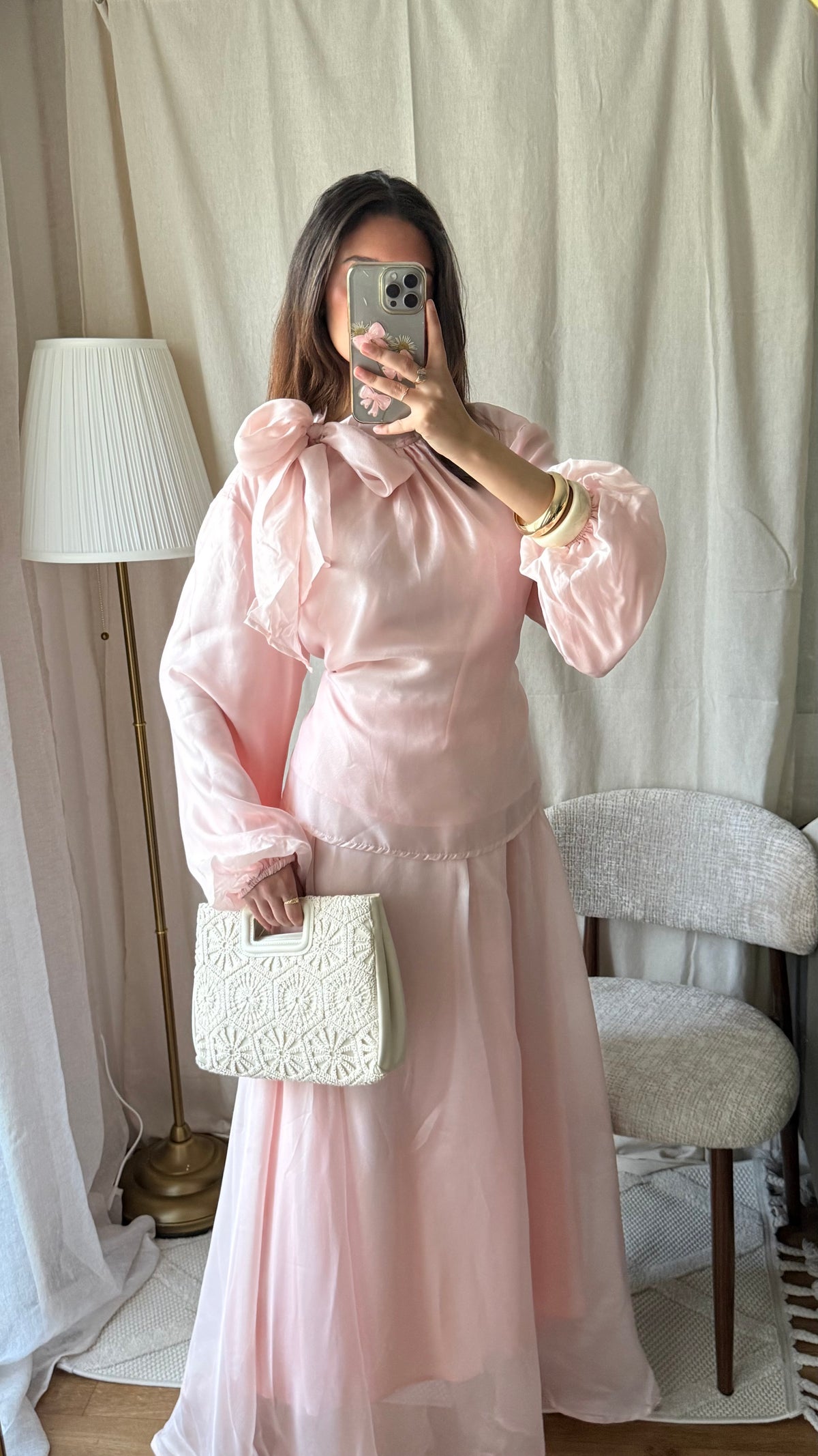 Ensemble en oraganza évasée doublée Rose