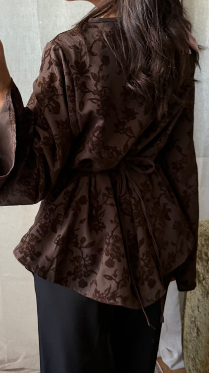 Blouse Velours Florale – Chocolat
