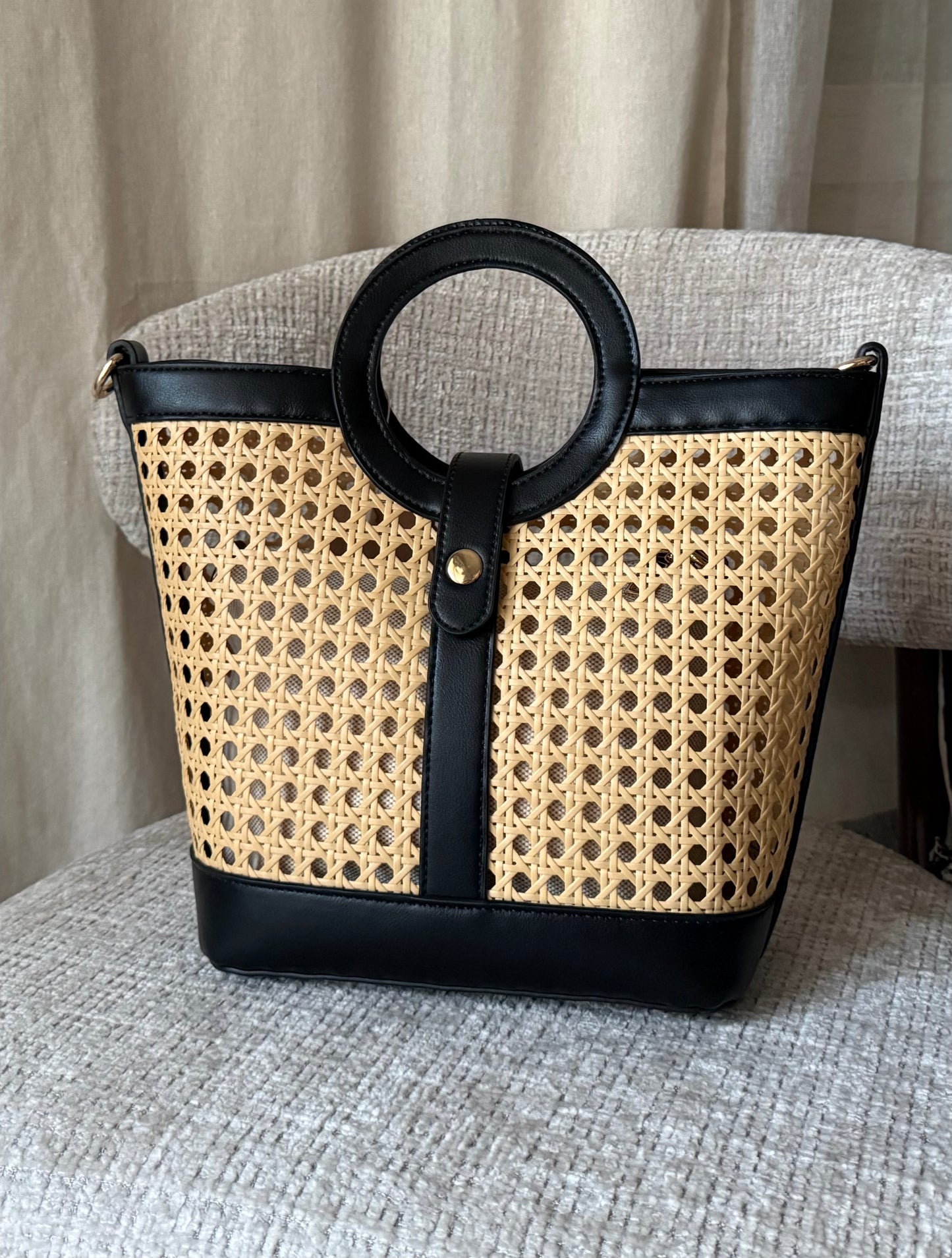 Sac cabas effet rotin noir