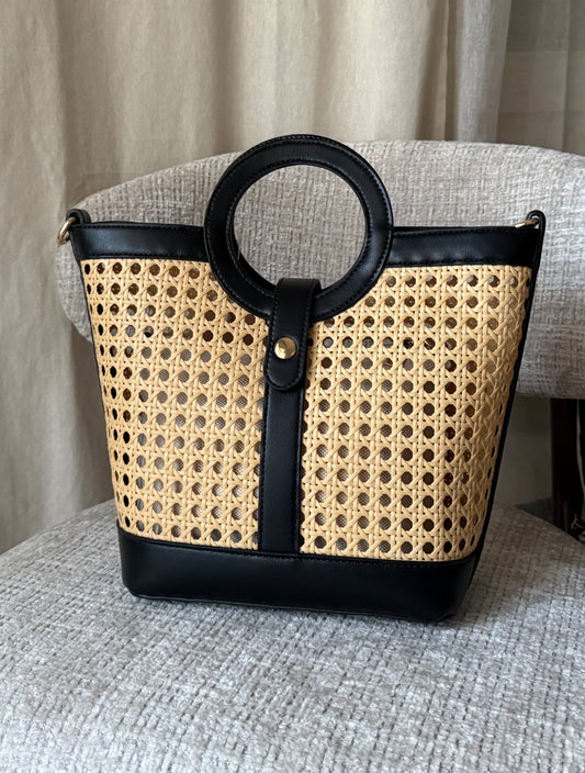 Sac cabas effet rotin noir