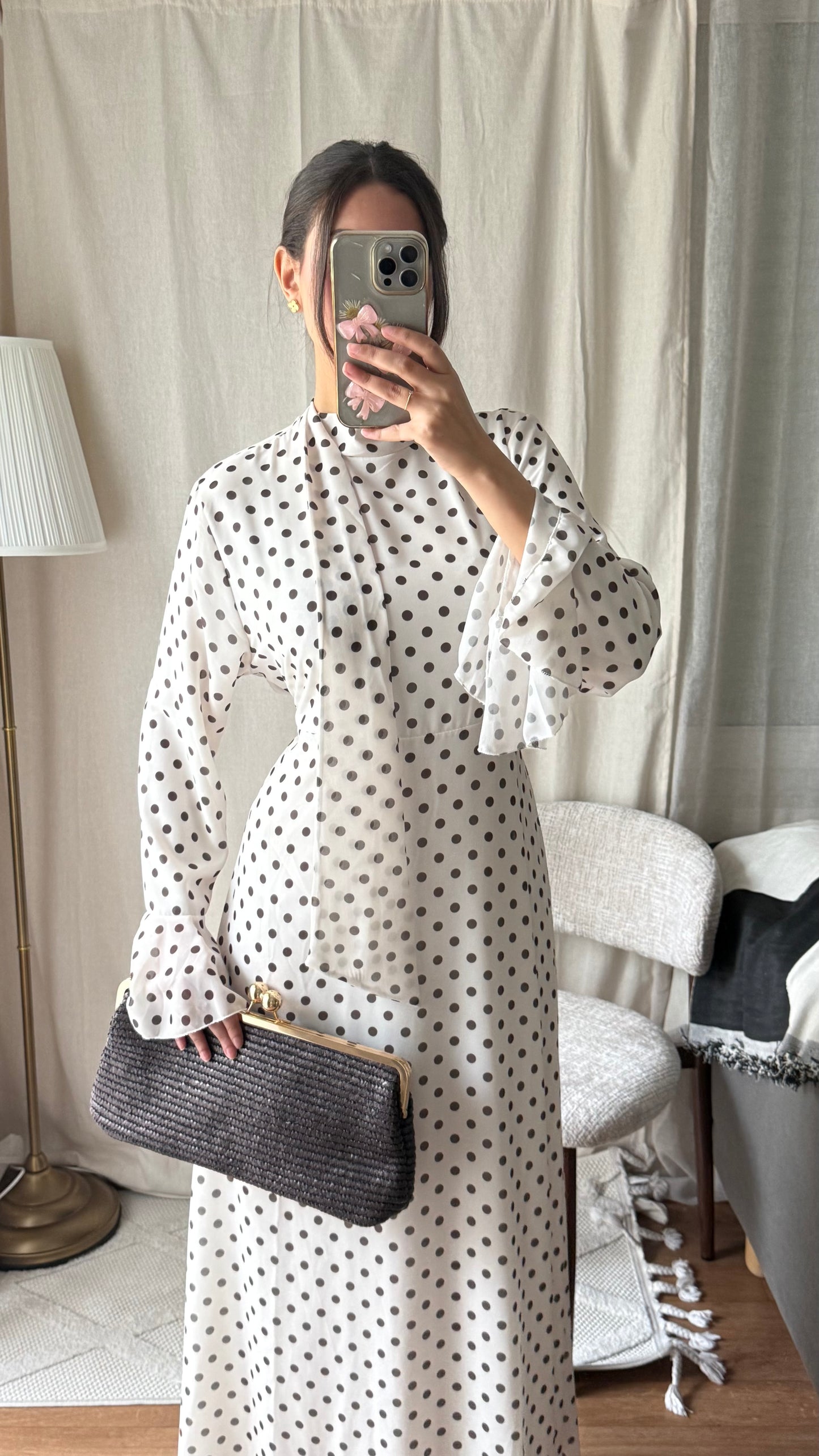 Robe à pois | Blanc et marron