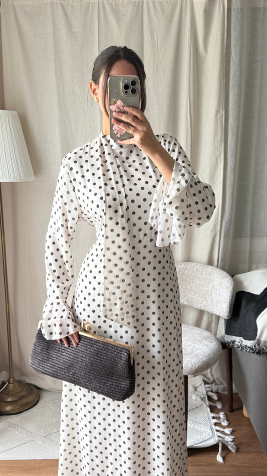 Robe à pois | Blanc et marron