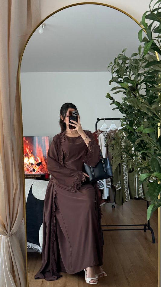 Ensemble abaya & kimono dentelle