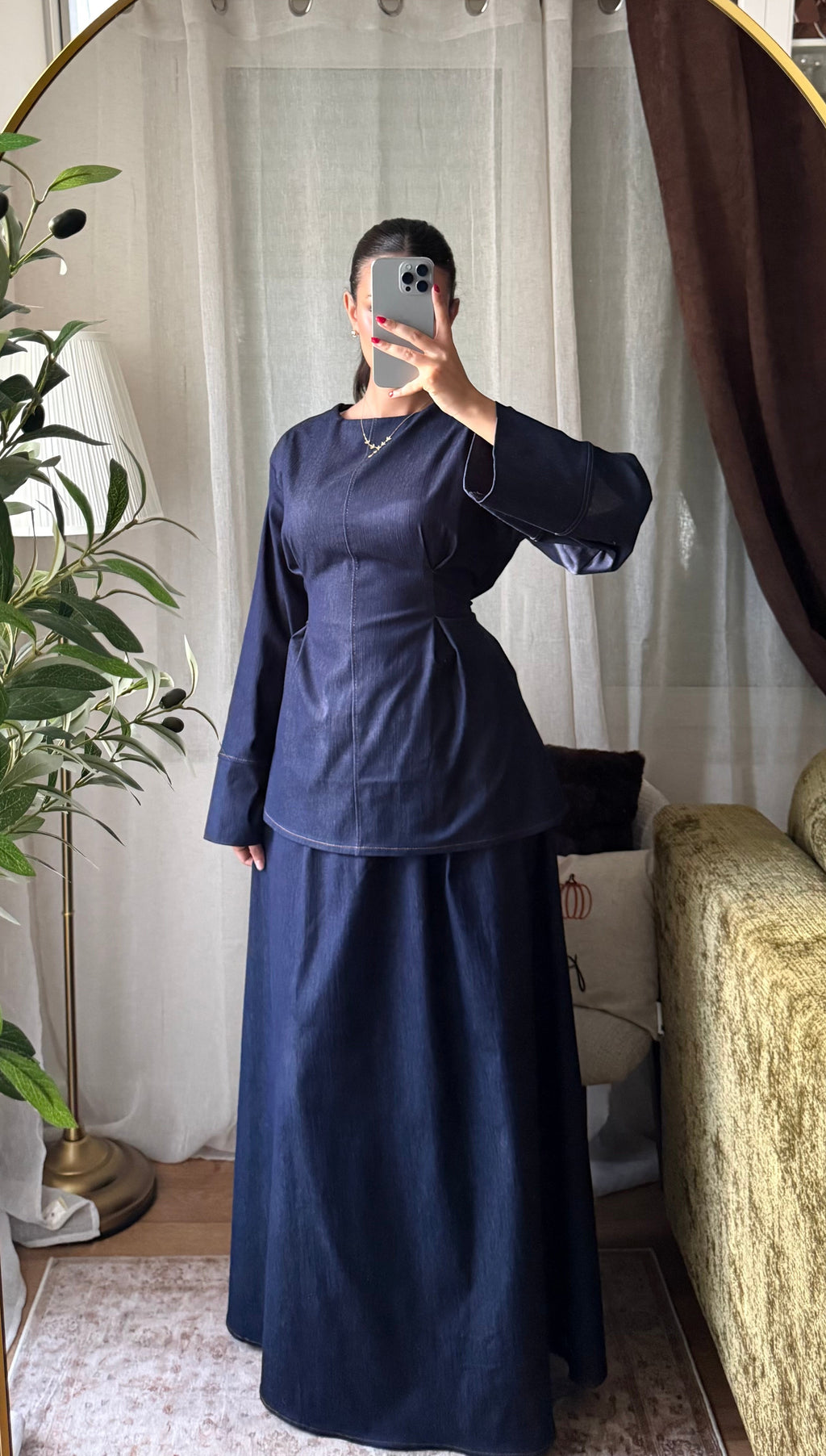Ensemble en Jean Haut Long & Jupe Longue – Bleu Brut