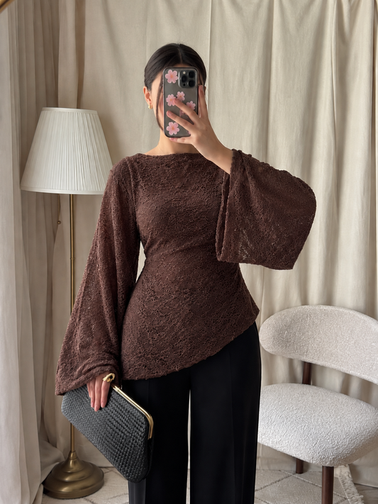 Blouse DENTELLA à nouer dans le dos / MARRON