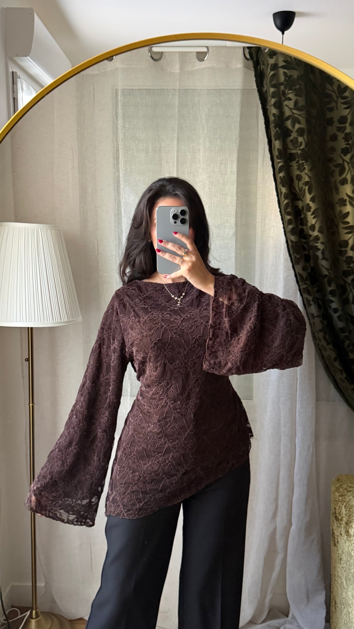 Blouse DENTELLA à nouer dans le dos / MARRON