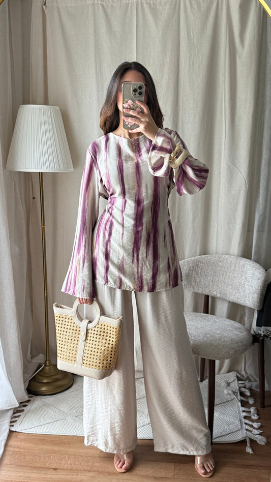 Ensemble pantalon effet lin a nouer dans le dos VIOLET