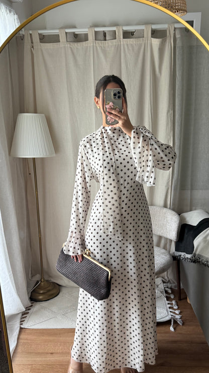 Robe à pois | Blanc et marron