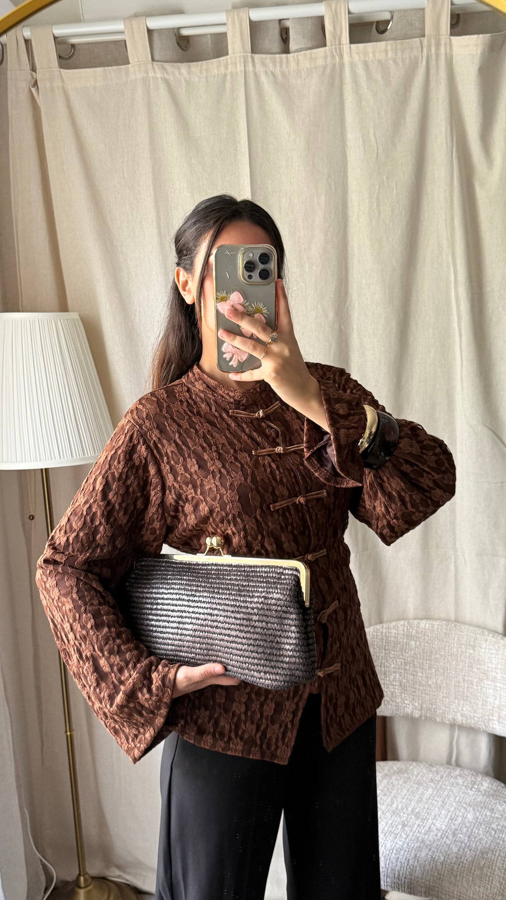 Blouse style mandarin | Chocolat