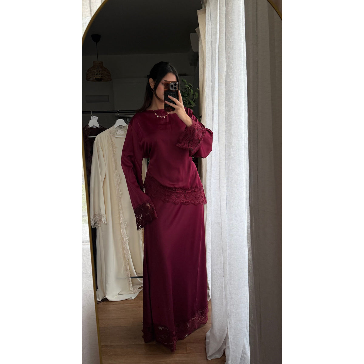 Ensemble tunique asymétrique jupe longue dentelle chic féminin Azayel