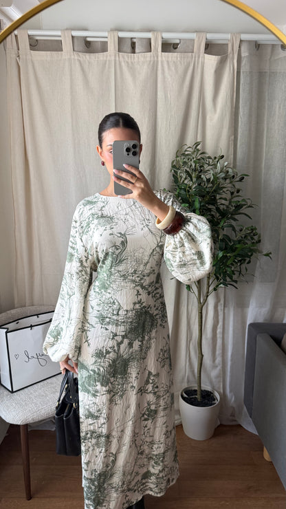 Robe longue Najwa vintage  / Beige-vert