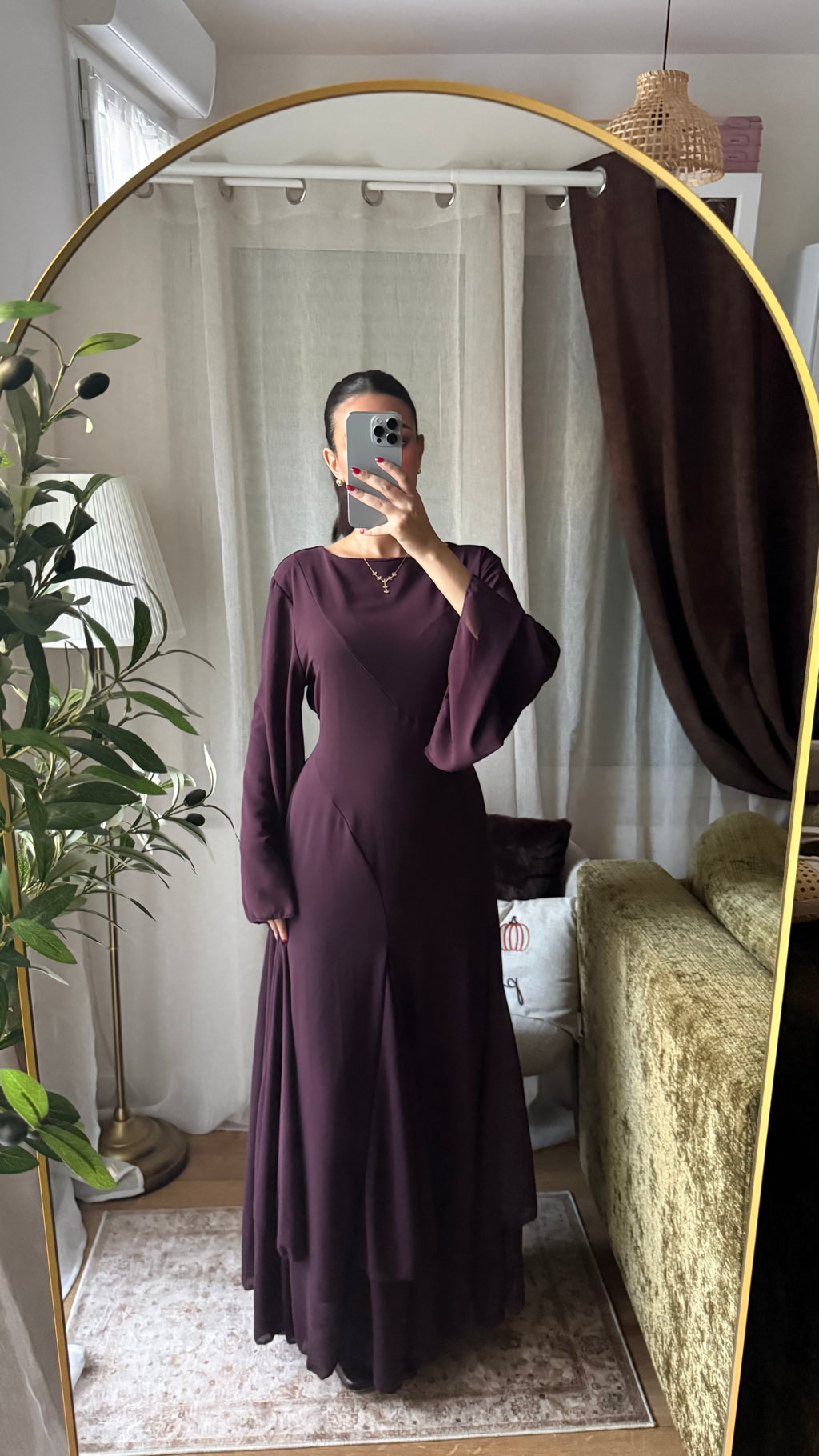 Robe Longue Fluide Manches Évasées – Prune