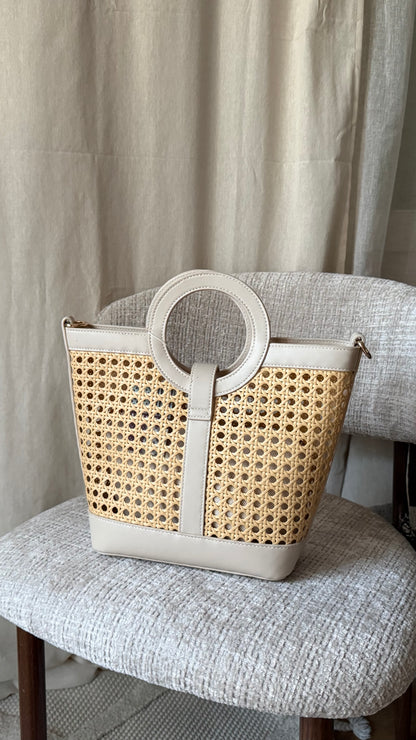 Sac cabas effet rotin beige