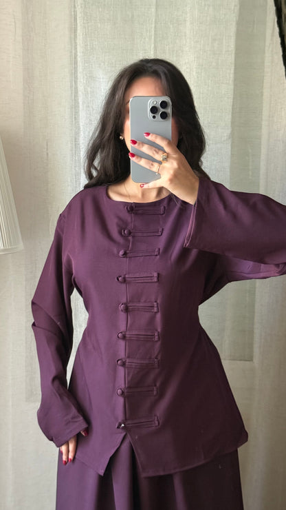 Ensemble Yasmine prune – Tunique cintrée & jupe longue