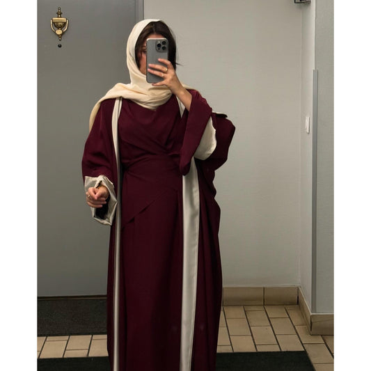 Robe longue croisée & kimono réversible avec voile