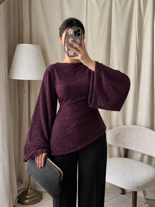 Blouse DENTELLA à nouer dans le dos / BURGUNDY