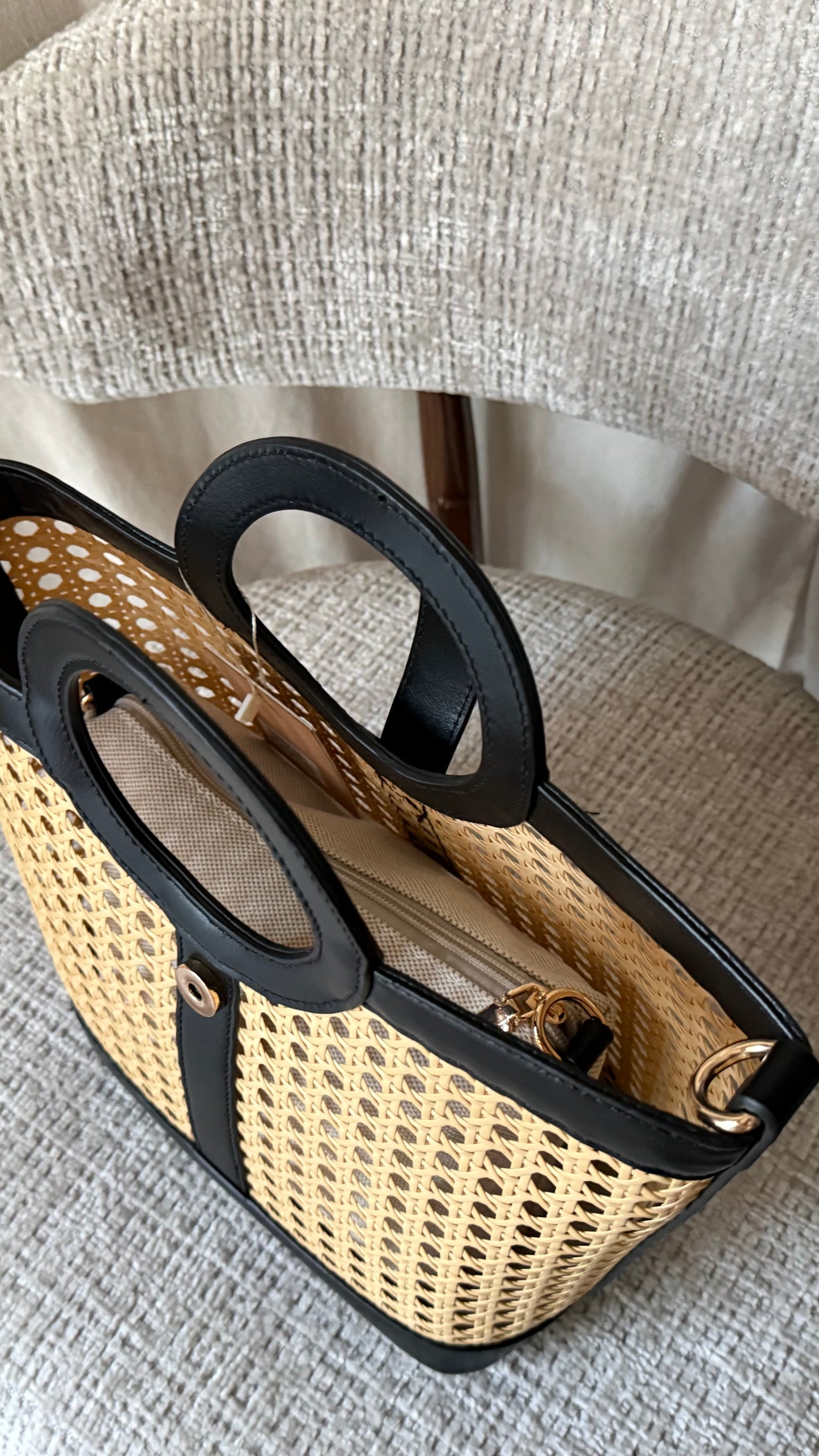 Sac cabas effet rotin noir
