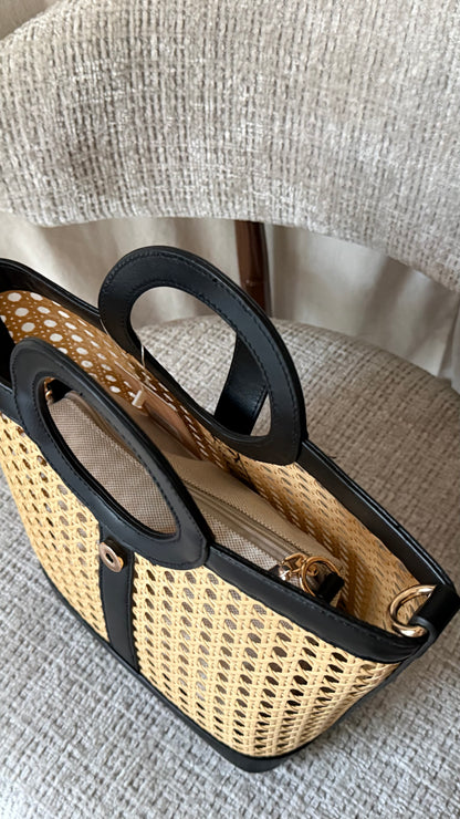 Sac cabas effet rotin noir