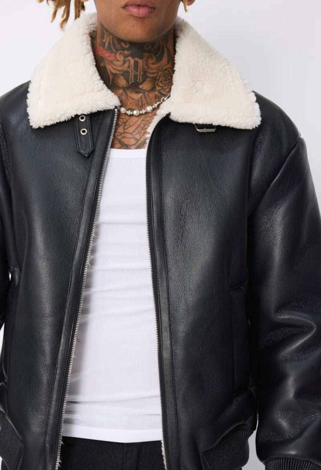 Blouson aviateur noir col sherpa beige homme