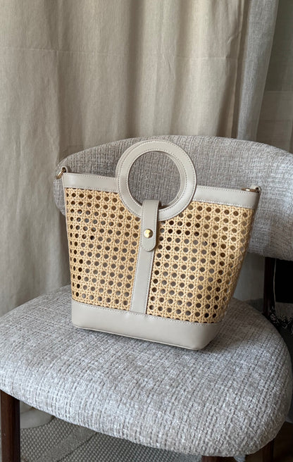 Sac cabas effet rotin beige