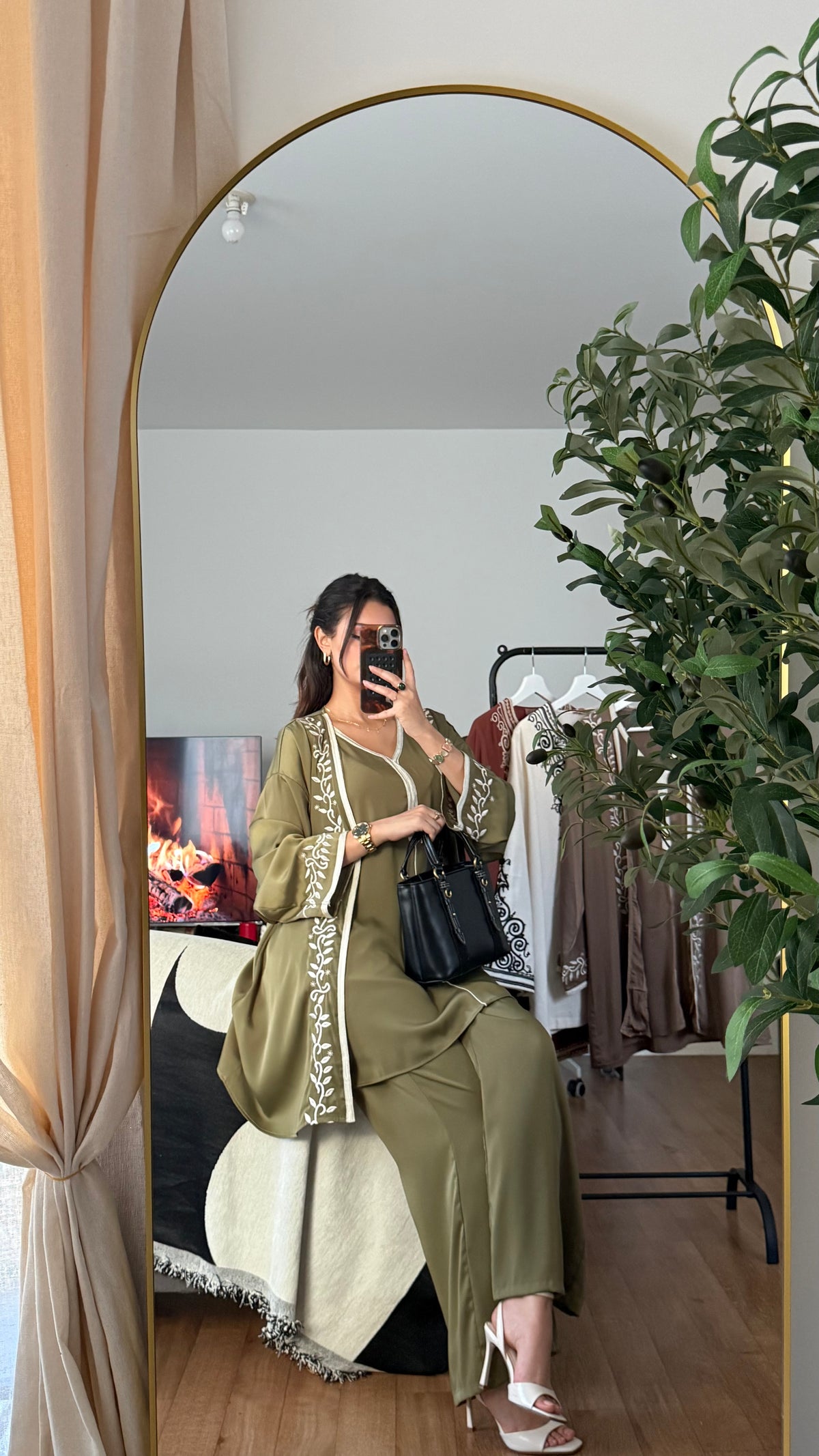 Ensemble jabador brodé femme kaki élégant traditionnel Azayel