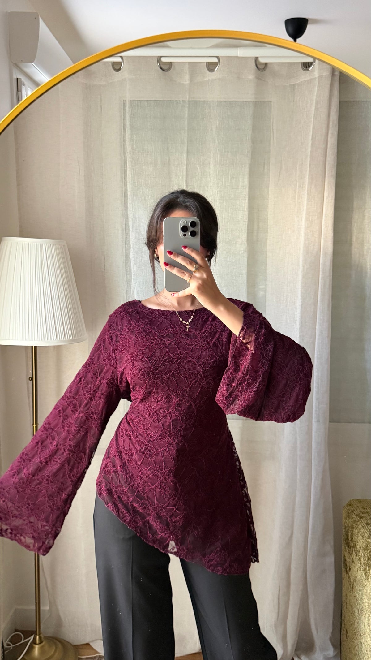 Blouse DENTELLA à nouer dans le dos / BURGUNDY